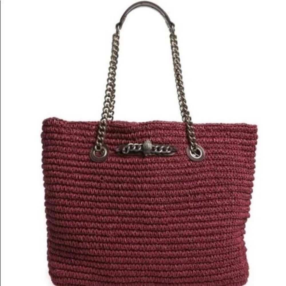 Kurt Geiger London Chelsea Raffia Tote, Shopper Hobo Bag,Deep Purple ,Eagle Head